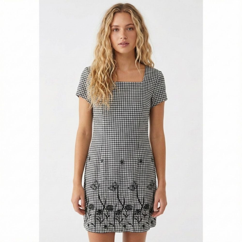Jessica Howard Gingham Dress 10 90s Cottagecore Embroidered Floral Plaid